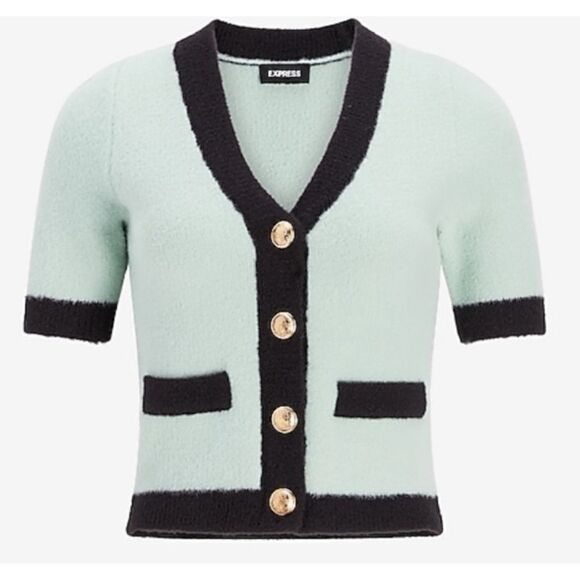 Express Short Sleeve Tipped Cardigan Size M / NWT - Picture 5 of 6